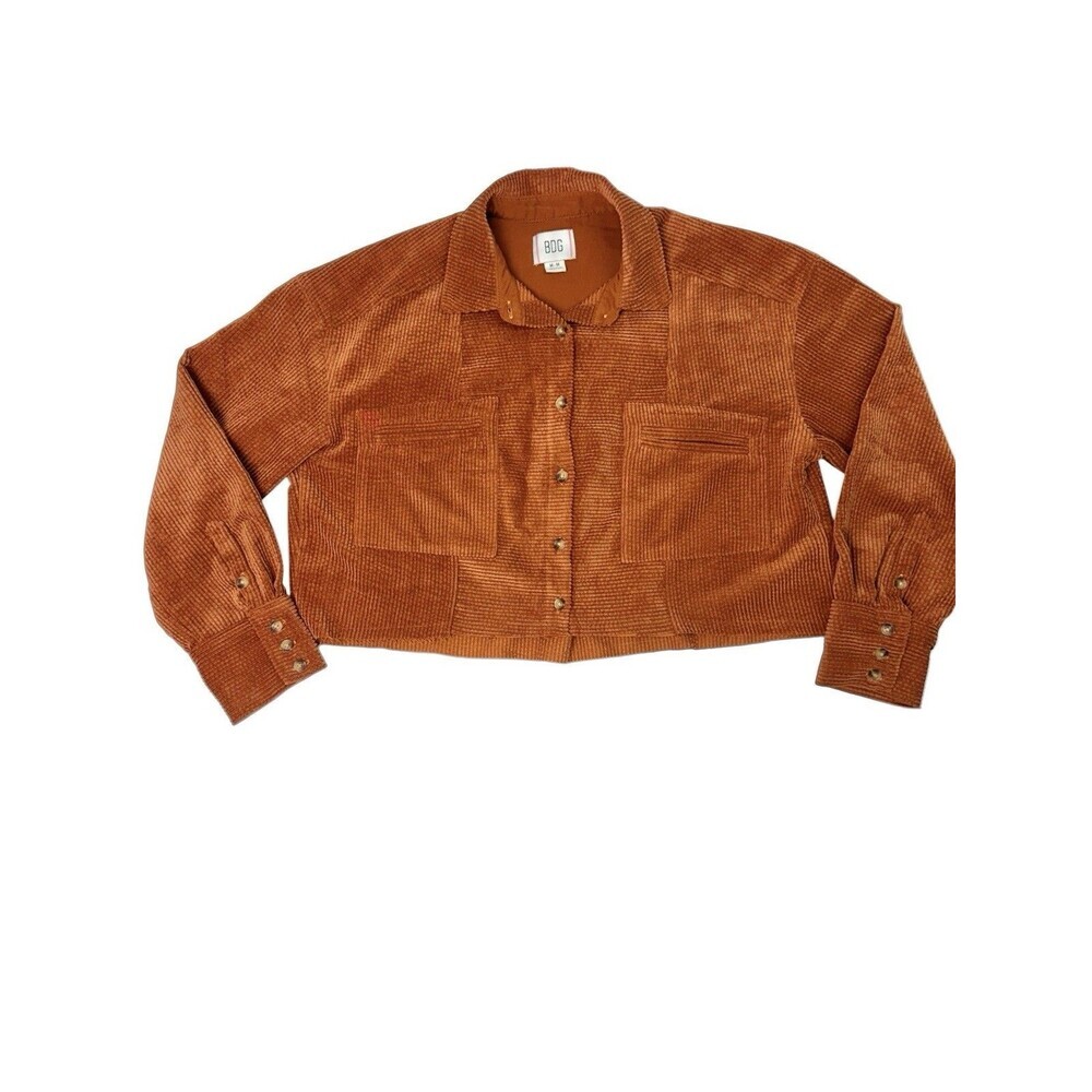 BDG Urban Outfitters Cropped Rodney Corduroy Shacket Rust Orange Patchwork M - Picture 2 of 10